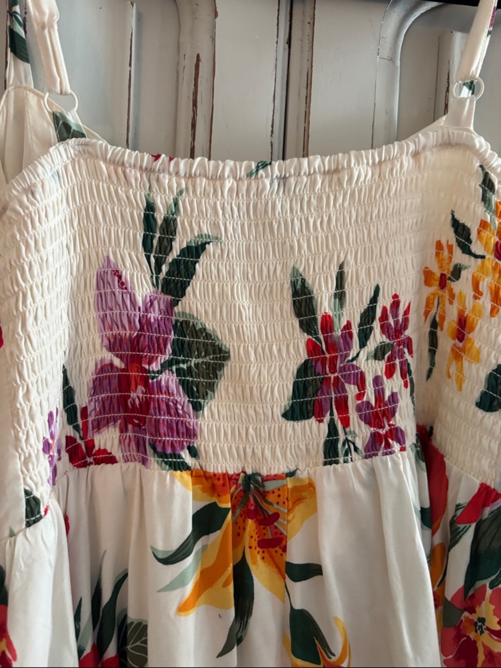 Old Navy White Slip Midi Dress with Red, Yellow & Green Floral Print - Picture 5 of 5